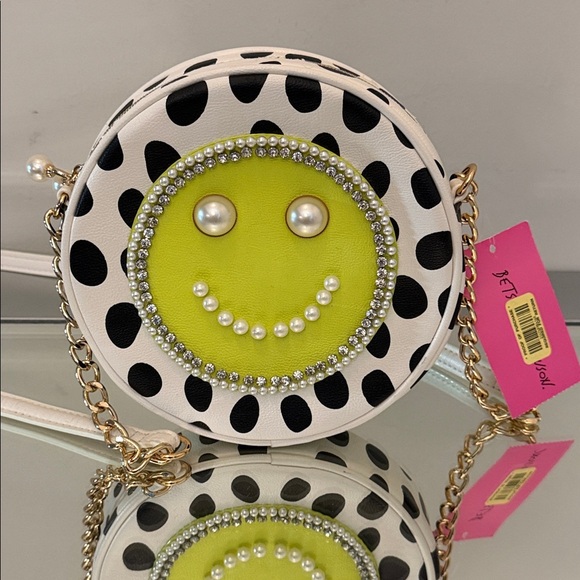 🆕 BETSEY JOHNSON Polka Dot Smiley Face Crossbody Bag NWT Pearls Rhinestones - Picture 6 of 17